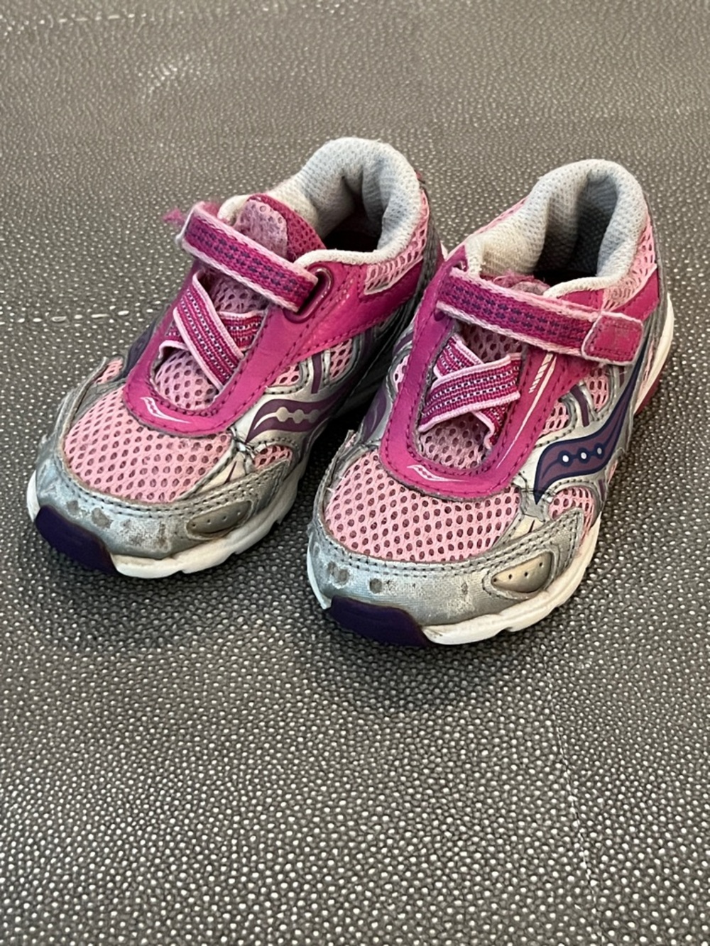 Saucony Pink and Silver Kids Velcro Sneakers